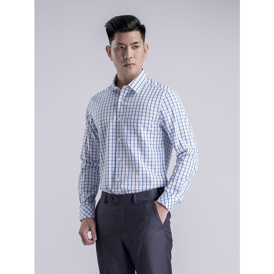 Áo sơ mi nam dài tay ARISTINO họa tiết kẻ caro trắng xanh thanh lịch - ALS52808