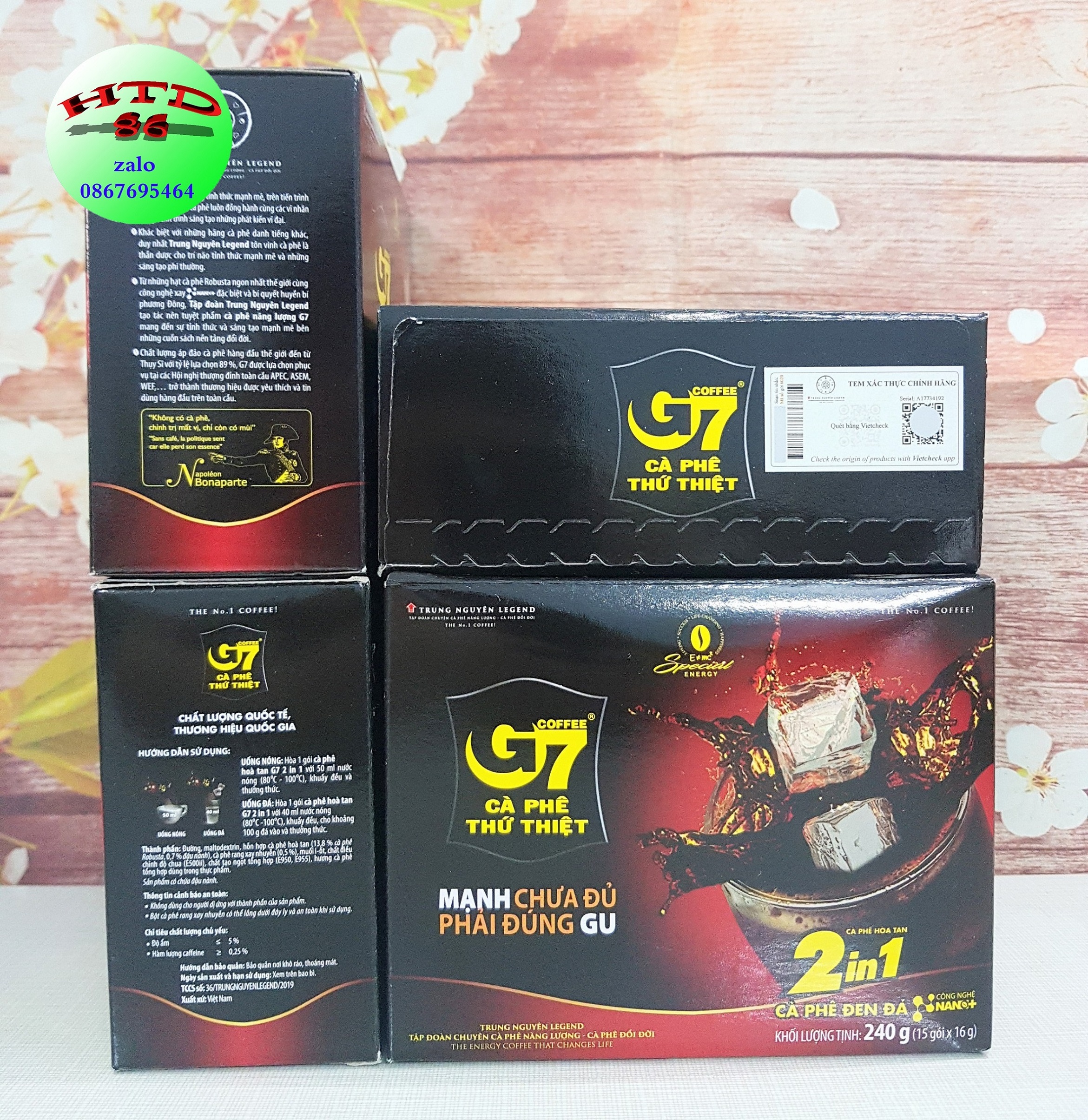 (Có tem xác thực) Cà phê đen đá G7 2in1 - cafe trung nguyên g7 hộp 15 gói
