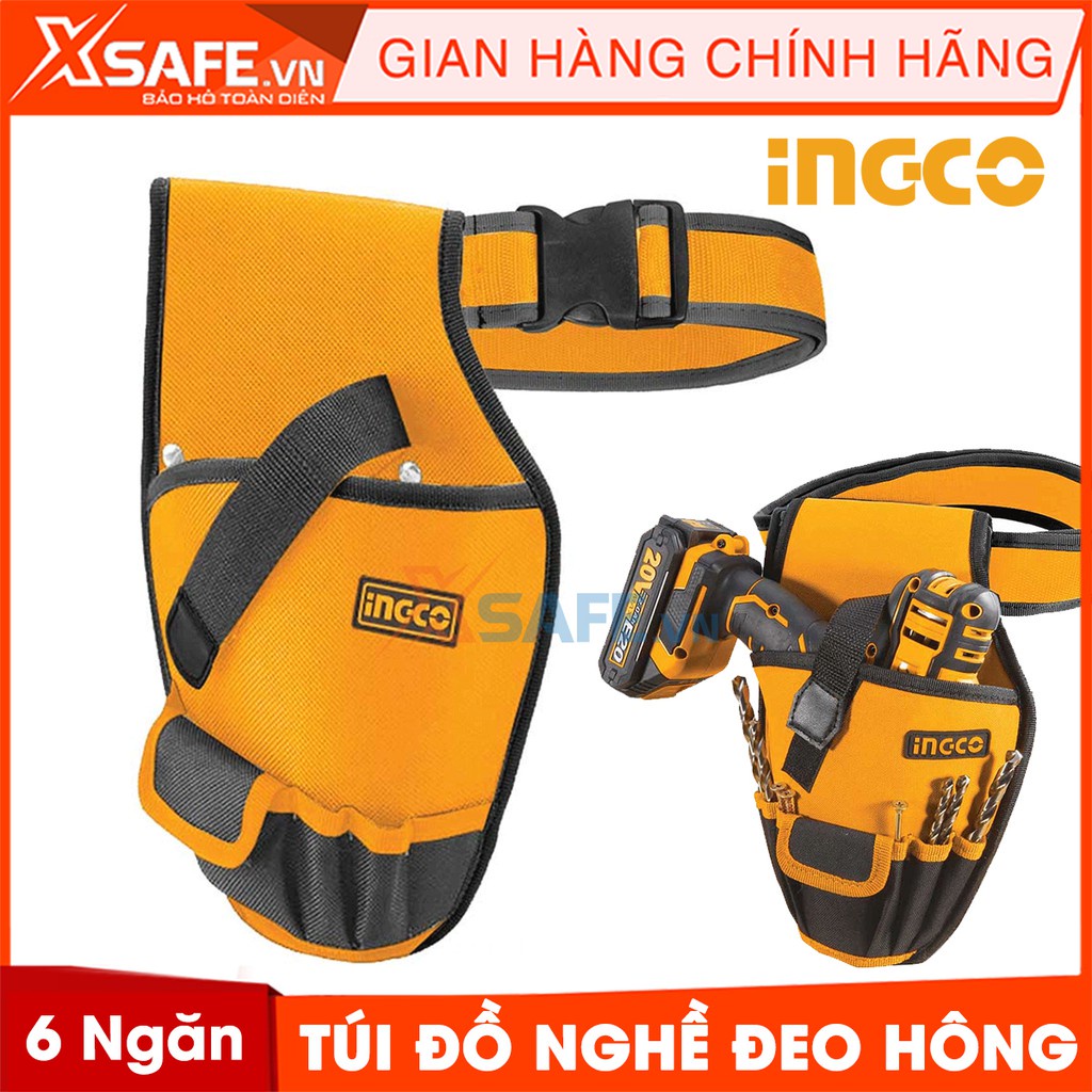 Túi dụng cụ đeo hông Ingco HTBP03011 6 ngăn, tải trọng 8kg, tặng kèm đai lưng, giỏ đựng đồ nghề năng cơ khí, điện lạnh
