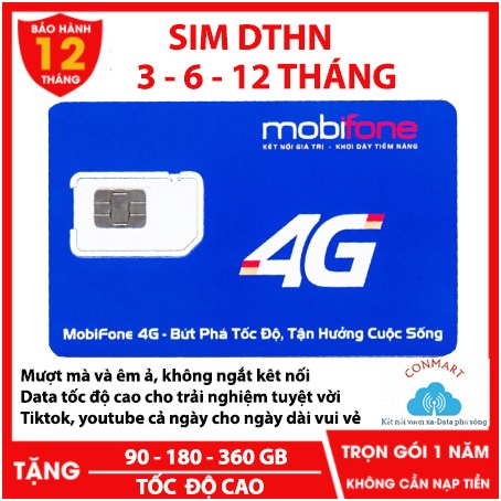 SIM 4G MOBIFONE 12DTHN trọn gói 1 năm không cần nạp tiền, tặng 30gb tốc độ cao 1 tháng, bảo hành 12 tháng