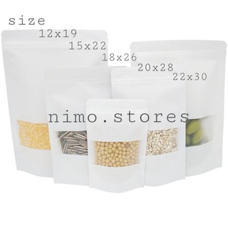 Sỉ 1kg Túi zip zipper giấy kraft TRẮNG đáy đứng có cửa sổ