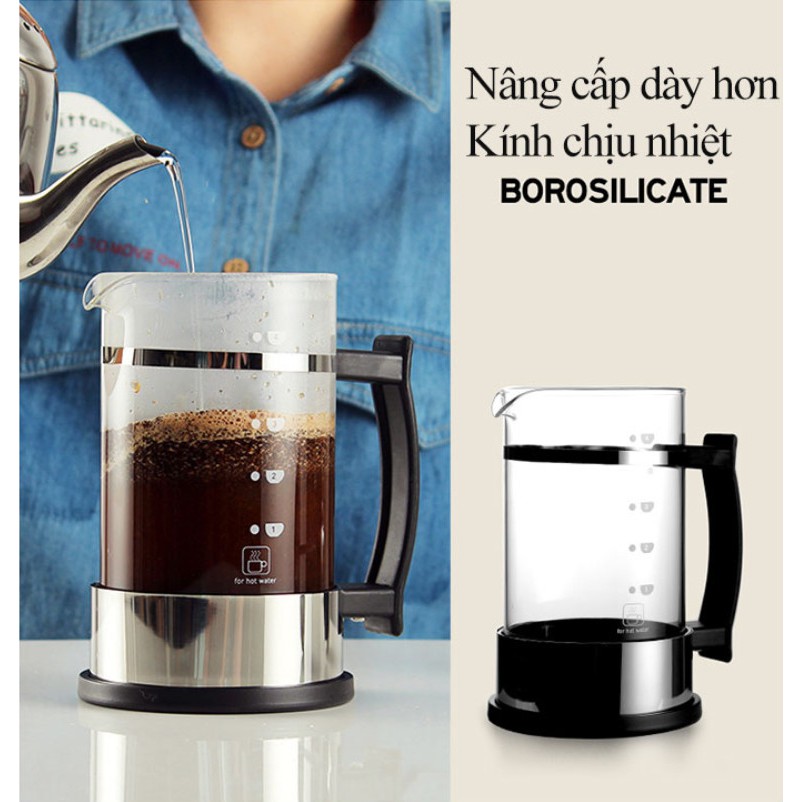 Bình ép kiểu Pháp 600ml pha cà phê pha trà 2in1