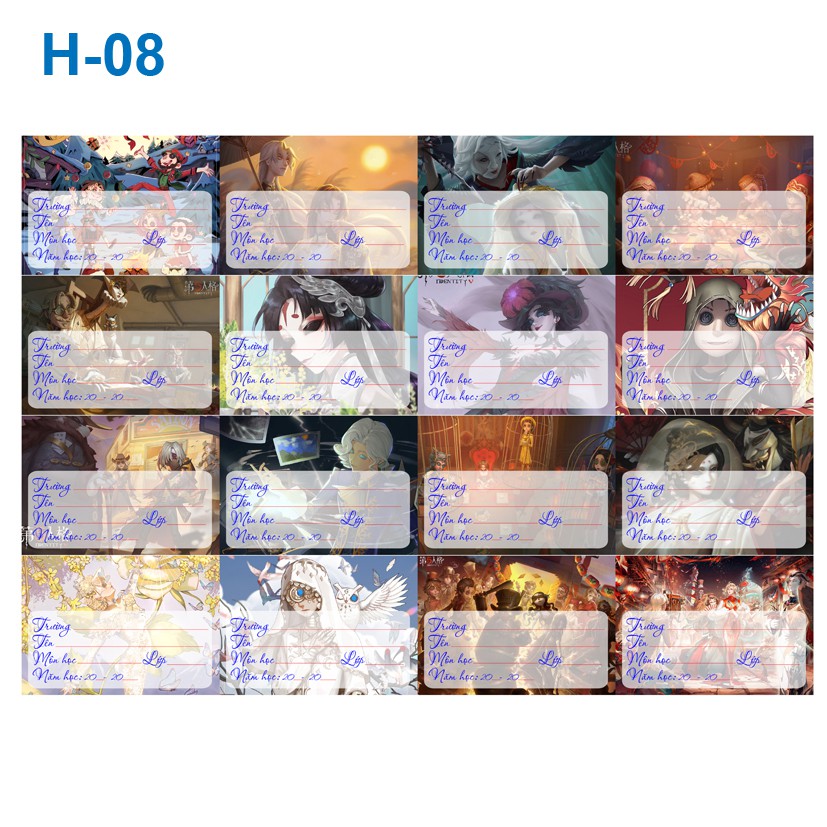 Nhãn vở anime Identity V ( 1 set 16 cái nhãn vở)