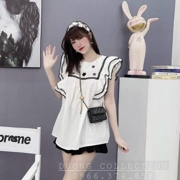 Áo bầu mùa hè thiết kế bèo thêu hoa cao cấp