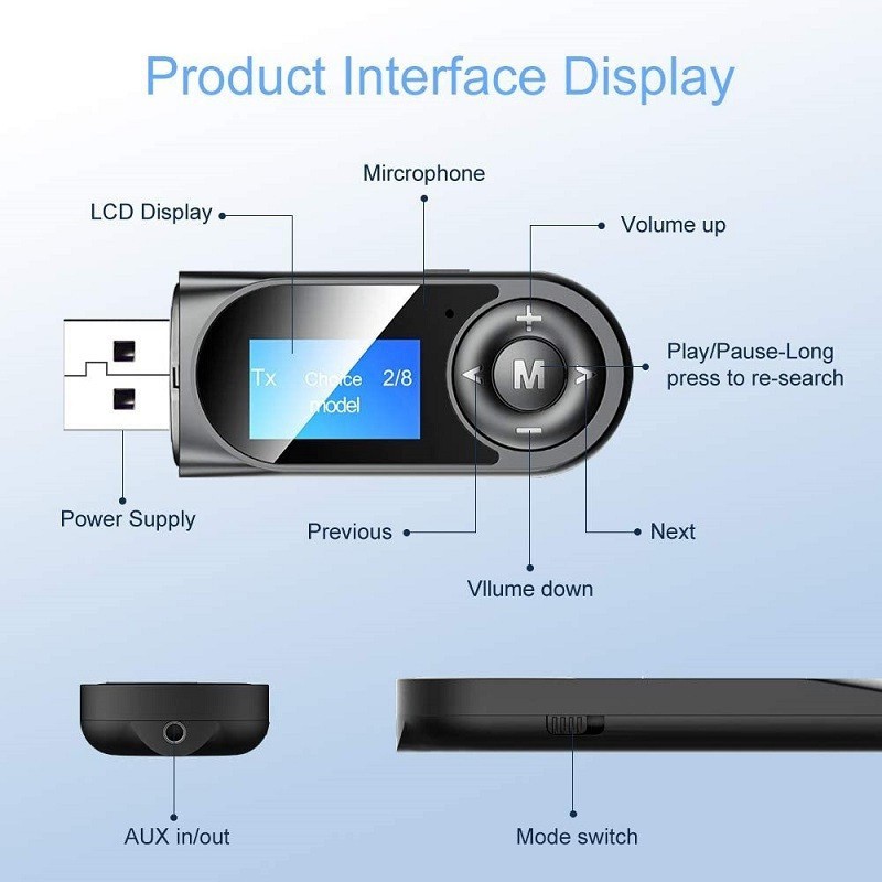 Bộ Thu Phát Không Dây 2 In 1 Bluetooth 5.0 Màn Hình LCD - T13