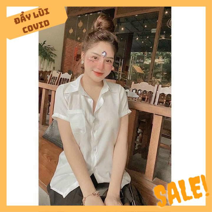 ÁO SƠ MI GU HIỀN HỒ NGẮN TAY CÓ TÚI HOTTREND MÀU TRẮNG | BigBuy360 - bigbuy360.vn