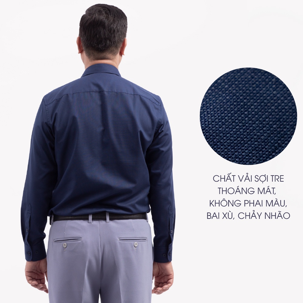 Áo Sơ Mi Nam Dài Tay Trung Niên ANCHI Màu Xanh Than Trơn Vải Sợi Tre Cao Cấp