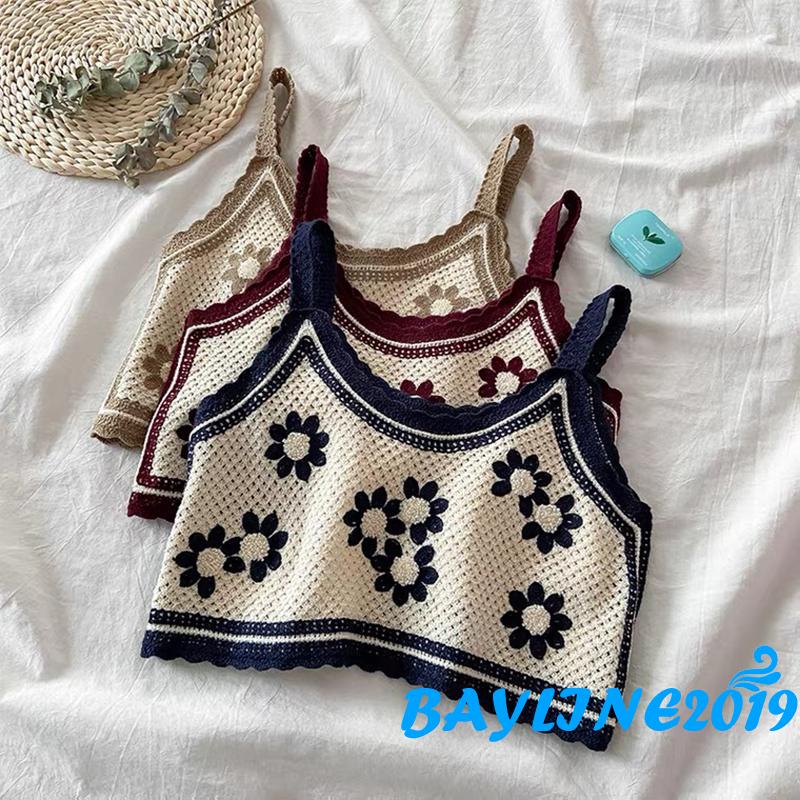 Áo dệt kim cổ tròn hở rốn thêu họa tiết thời trang quyến rũ cho nữ