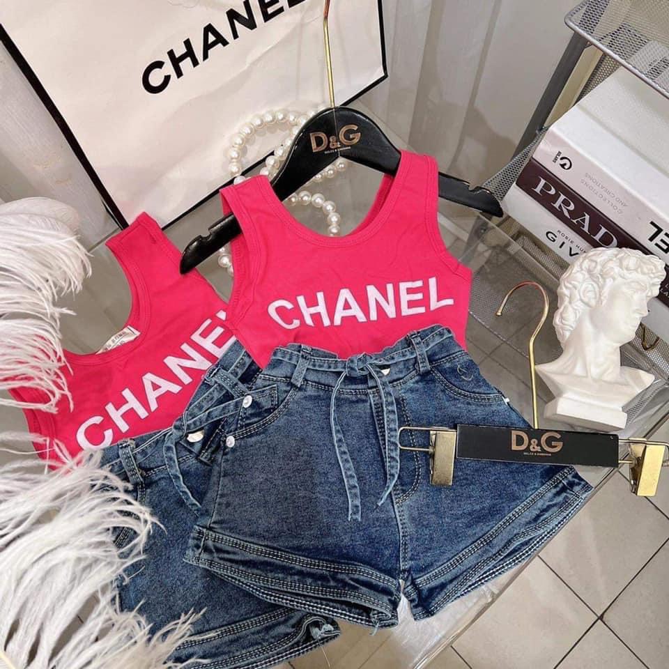 SET41 - Bộ bé gái, set đồ bé gái đi chơi, Quần đùi jean + áo 3 lỗ cotton cho bé từ 8-18kg, Richkid123