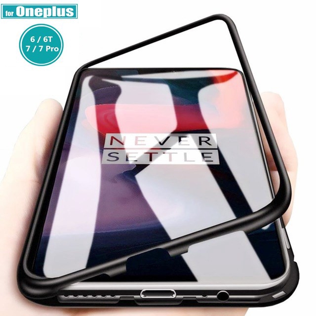Casing Oneplus 7 OnePlus 6T Oneplus 6 5T 1+6T 1+6 1+7 Pro Case Magnetic Metal Frame Glass Cover