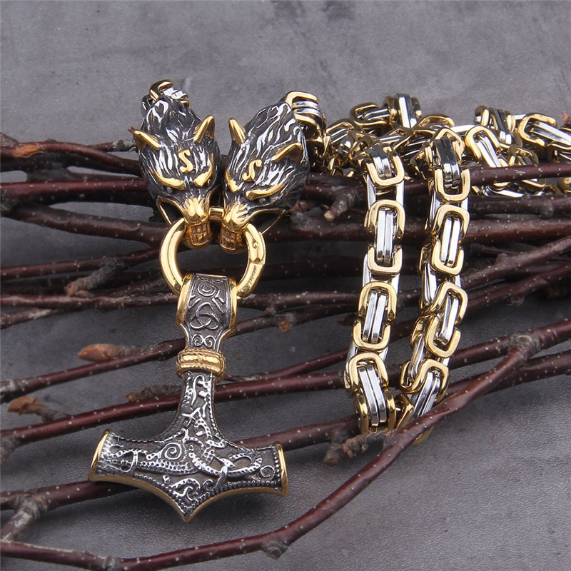 Dây chuyền có mặt hình đầu sói bằng thép không gỉ 316l phong cách vintage viking cho nam