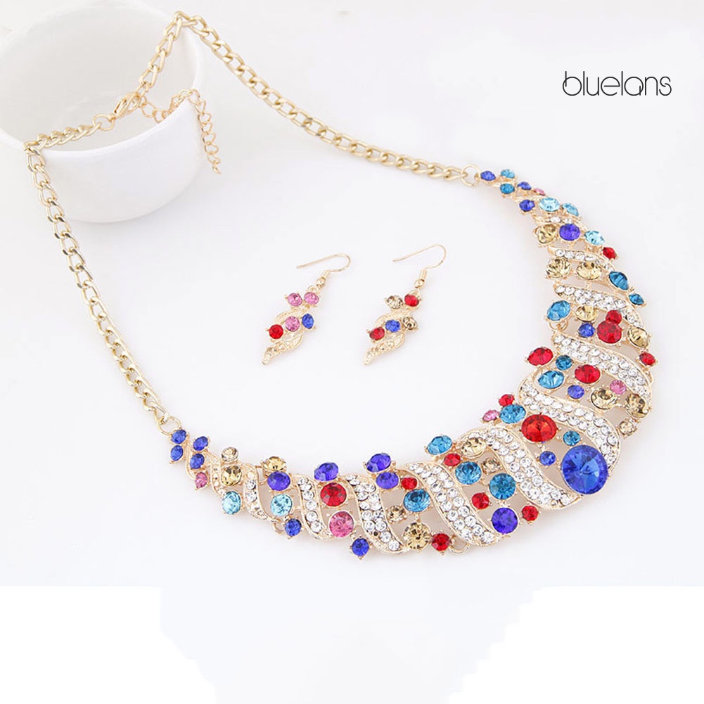 Bộ Khuyên Tai Kim Loại Đính Đá Quý Nhân Tạo Phong Cách Âu Mỹ Thời Trang