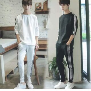 Combo 02 Bộ quần áo thun nam tay lỡ kẻ sọc