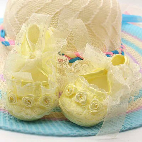 Giày dép tập đi cho bé gái ren hoa hồng cho bé từ 12cm cho bé từ 4-12 tháng