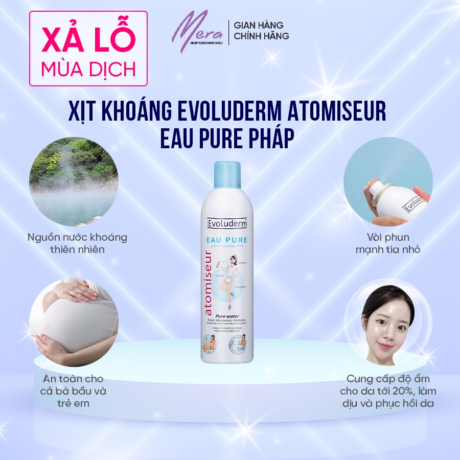 Xịt Khoáng Evoluderm Atomiseur Eau Pure Pháp