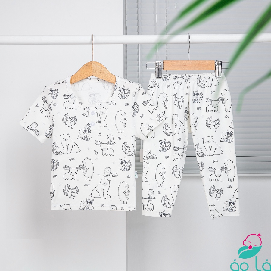 Bộ dài tay bé trai tay ngắn quần dài thun cotton mặc ngủ mùa hè hình khủng long xe Áo Lá Homewear BCT22