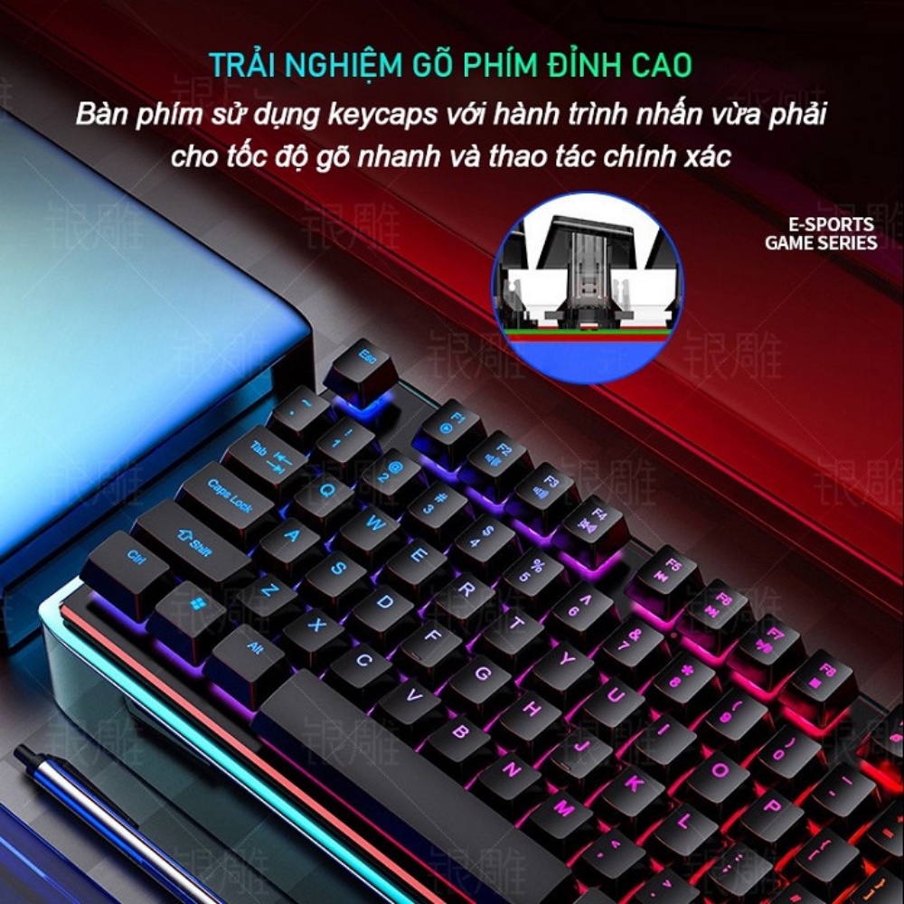 Bàn phím Gaming cơ RGB V5Pro /V4 tặng chuột gaming - Bàn phím cơ led 7 màu, chống nước, chuyên game, phím khắc laze