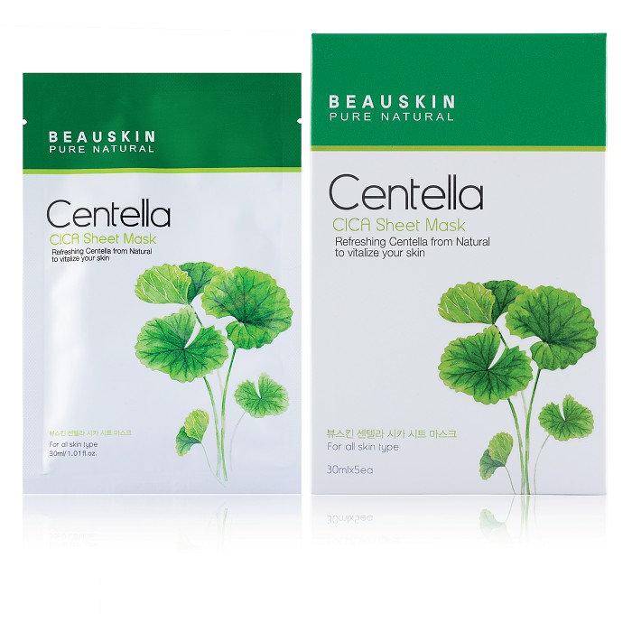 Mặt nạ trắng da, ngừa mụn, xóa thâm xạm trên da Cica Centella Sheet Mask Beauskin Hàn quốc 30ml/Gói- Hàng Chính hãng