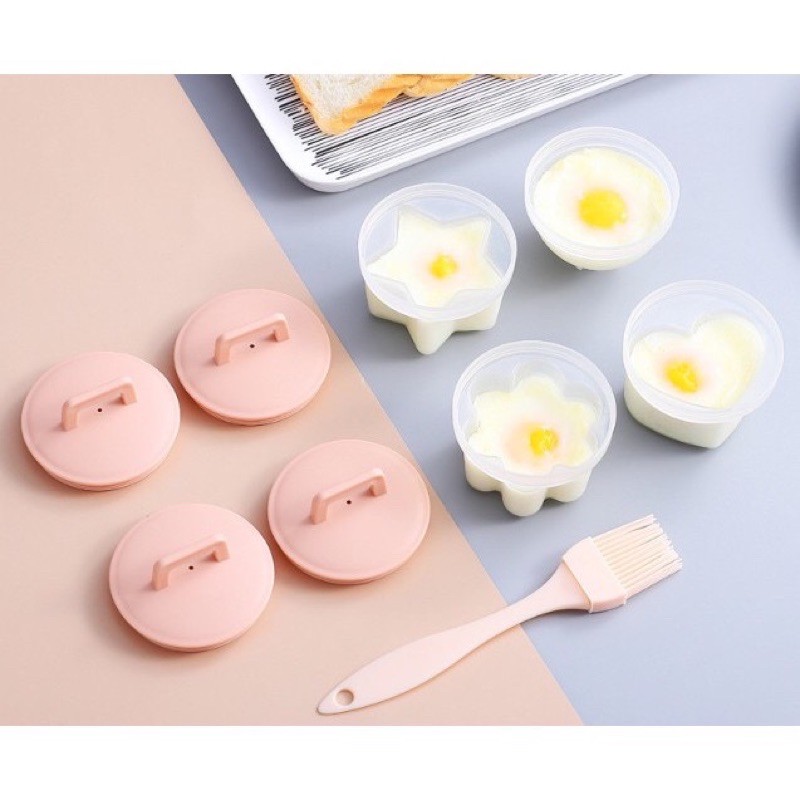 Khuôn hấp trứng, làm bánh cho bé (Bộ 4 khuôn kèm chổi quét)