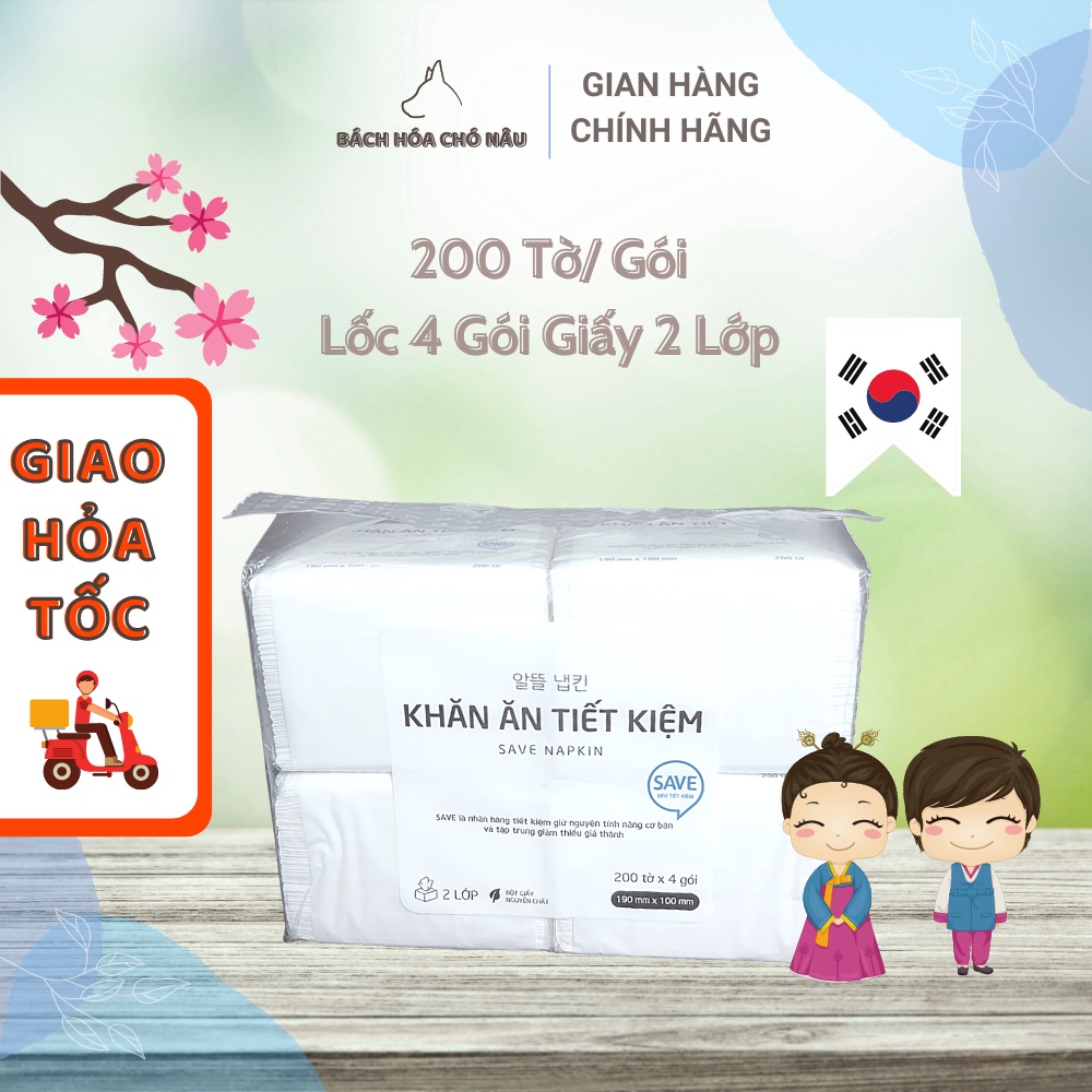 Lốc 4 Khăn Giấy Ăn Tiết Kiệm Hàn Quốc LOTTE Choice L 200 Tờ/Gói Giấy 2 Lớp Cao Cấp [ Hàng Chính Hãng]