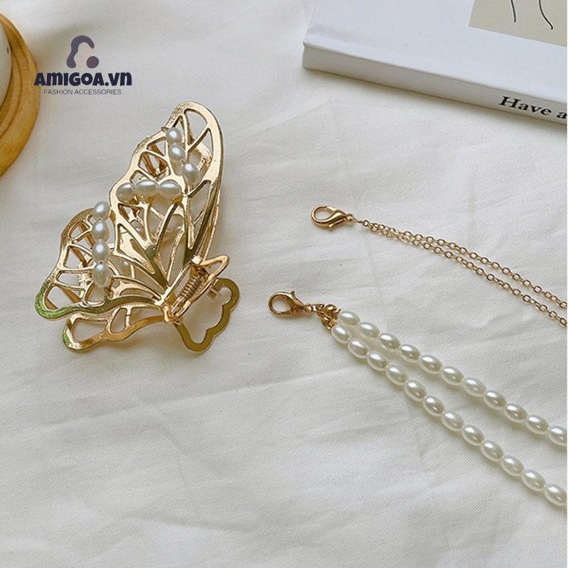 Kẹp Tóc Hình Bướm Bằng Kim Loại Kích Thước Lớn Thanh Lịch Sang Trọng