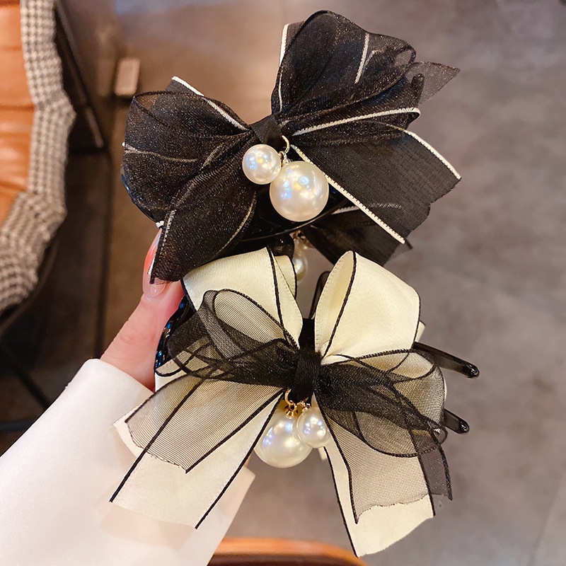 Kẹp Tóc Đuôi Ngựa Cao Với Nơ Lưới Cho Nữ