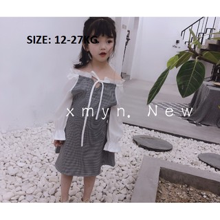Váy trễ vai dài tay mùa thu cho bé gái