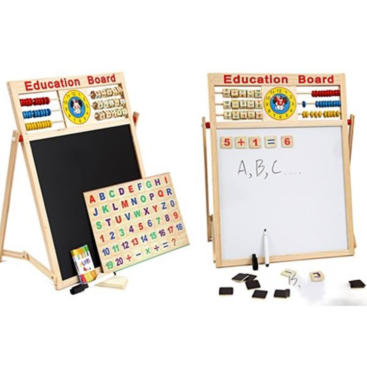Bảng gỗ nam châm 2 mặt – bảng học tặng kèm bộ chữ số và chữ cái cho bé