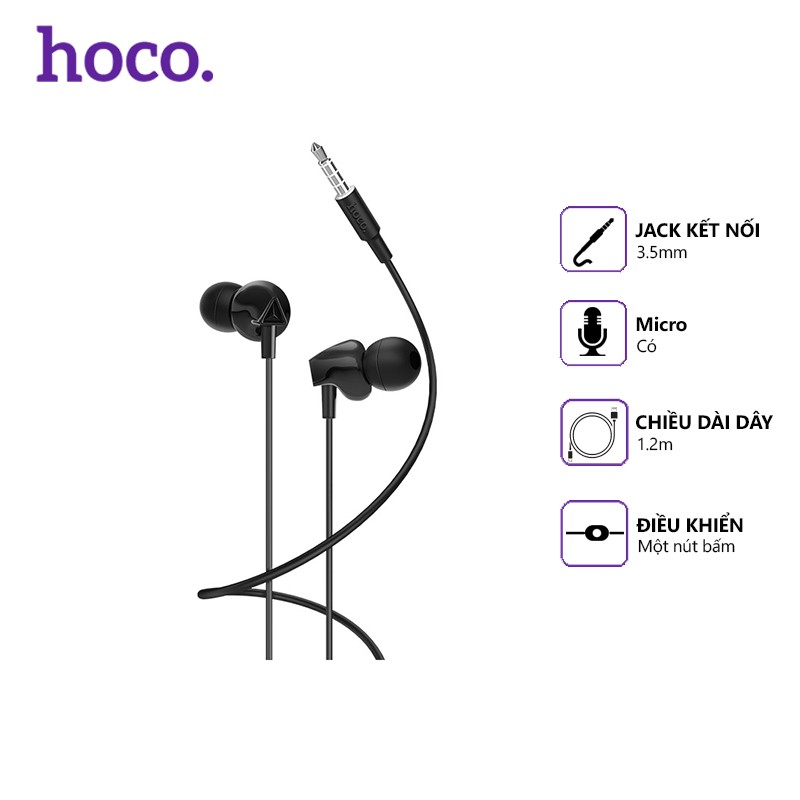 Tai nghe dây Hoco M60 jack 3.5mm, dài 1.2m, tương thích nhiều thiết bị