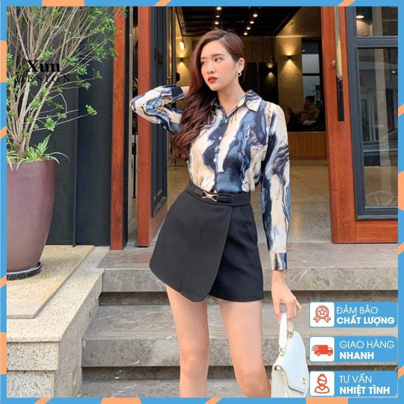 Áo sơ mi nữ loang 💖Xuu Design💖 áo sơ mi kiểu nữ dài tay form rộng bassic chất lụa cao cấp SP30 - HÀNG MỚI VỀ