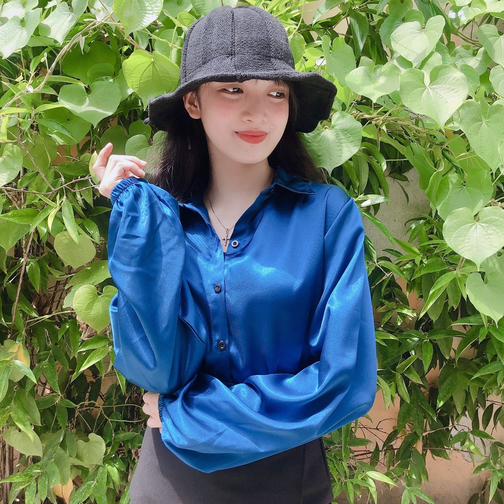 Áo sơ mi nữ form rộng tay dài vải phi lụa nhiều màu