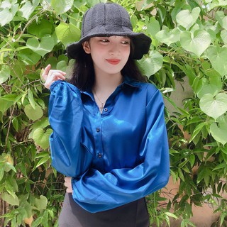 Áo sơ mi nữ form rộng tay dài vải phi lụa nhiều màu