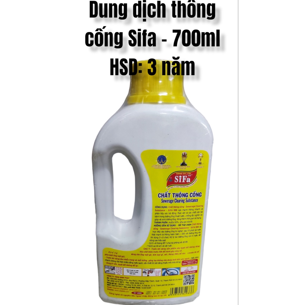 Chất thông cống siêu mạnh Sifa 999 - nắp vàng - dung tích 1400ml và 700ml