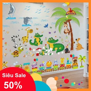 Decal Tranh Dán Tường Trang Trí Combo Thú Cá Sấu Đoàn Tàu