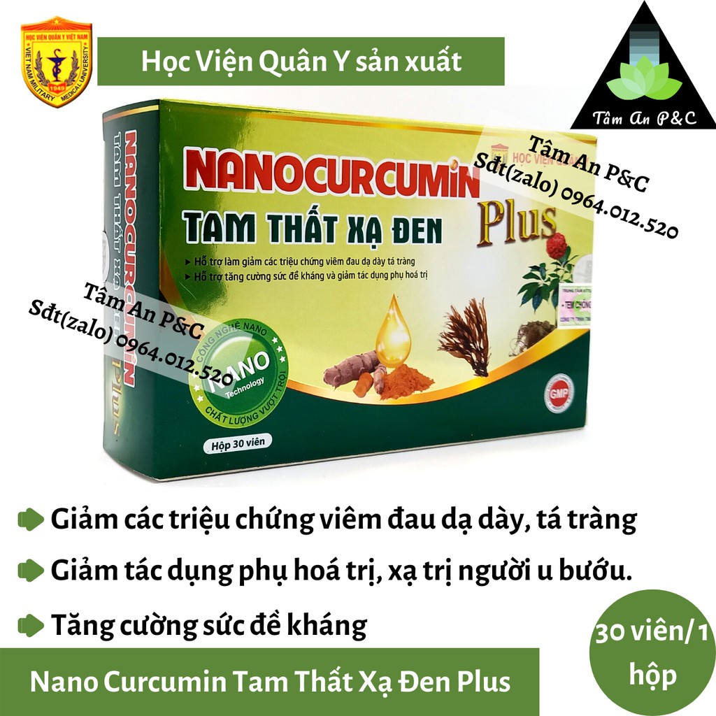 Nano Curcumin Tam Thất Xạ Đen Plus Học Viện Quân Y-Dành cho người Viêm loét dạ dày- tá tràng và ung thư