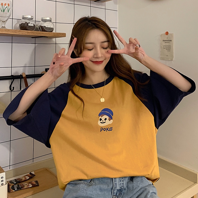 SUXI Áo Thun Tay Ngắn Dáng Rộng In Hình Dễ Thương