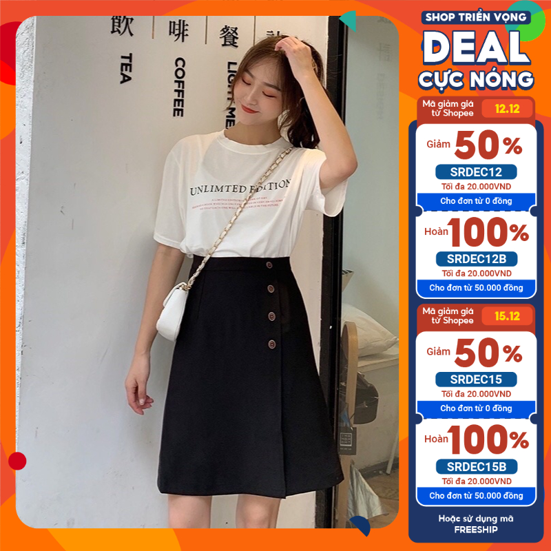 Chân Váy Công Sở Chữ A Dài Đến Gối Phối Cúc Sườn, Chân Váy Chữ A Dài Đến Gối