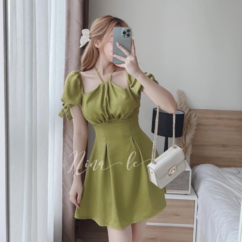 ĐẦM CỔ YẾM TAY PHỒNG NƠ hai màu