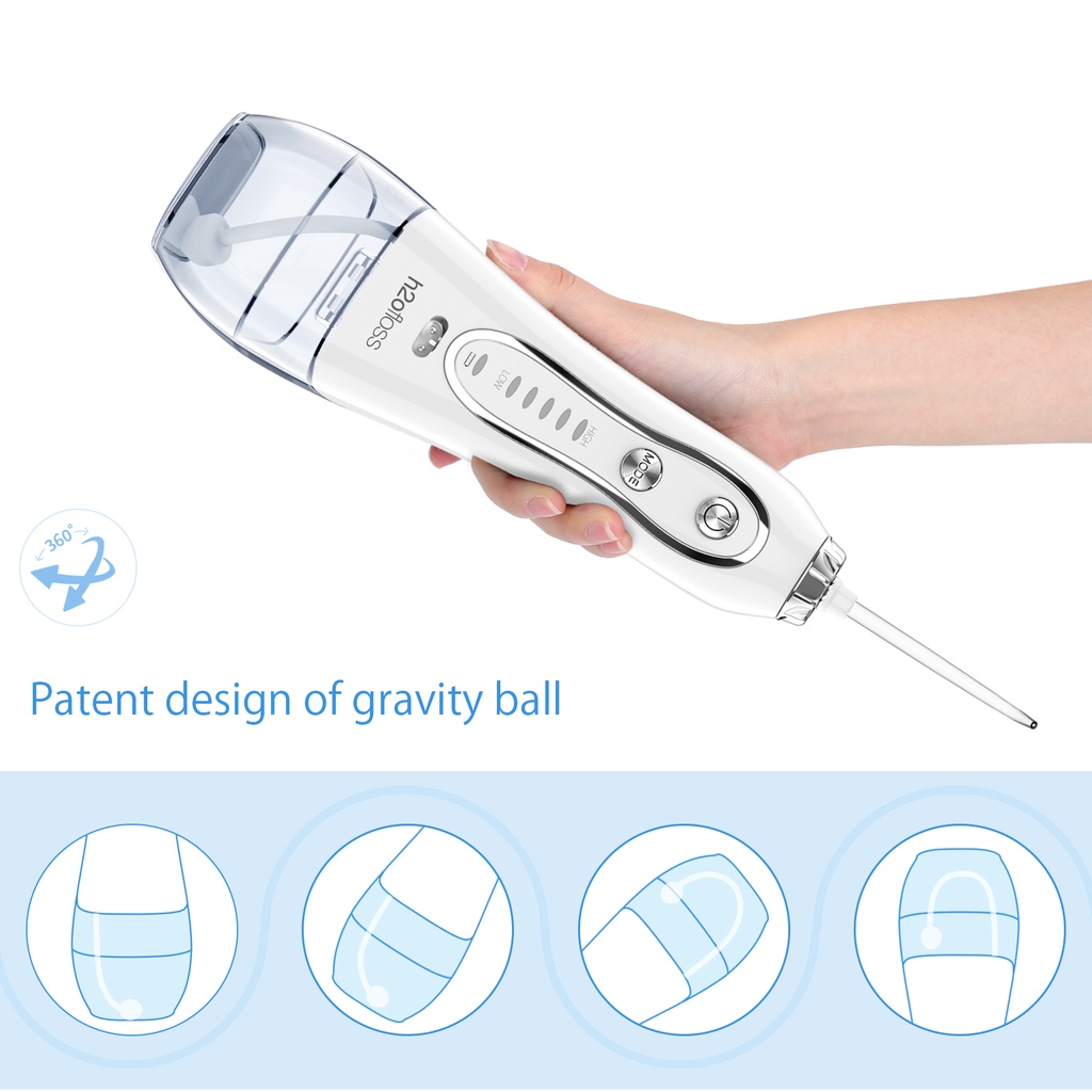 Máy Tăm Nước h2ofloss, HF-6 Máy Tăm Nước Cầm Tay với 5 Đầu Vòi, 5 Chế độ, Pin dùng tới 15-30 ngày, Bình Nước 300ml có thể tháo rời HÀNG CHÍNH HÃNG 12 tháng