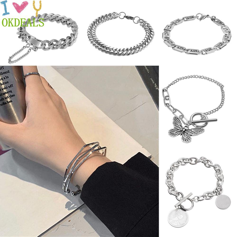 Vòng tay thép titan nhiều lớp phong cách hip hop retro đơn giản dành cho nam và nữ