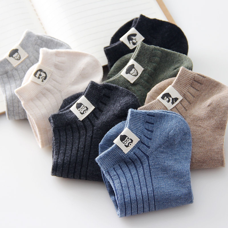 Vớ cotton mỏng màu trơn phối nhãn dán phong cách mùa hè cho nam