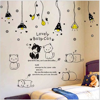 Decal mẫu tranh ghép: mèo và đèn trang trí