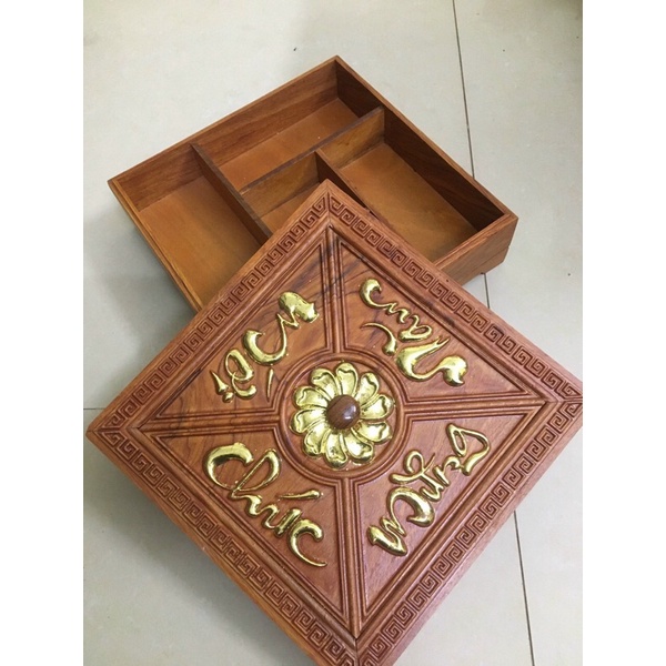 Khay Đựng Bánh Kẹo Tết Gỗ Hương  Chúc Mừng Năm Mới