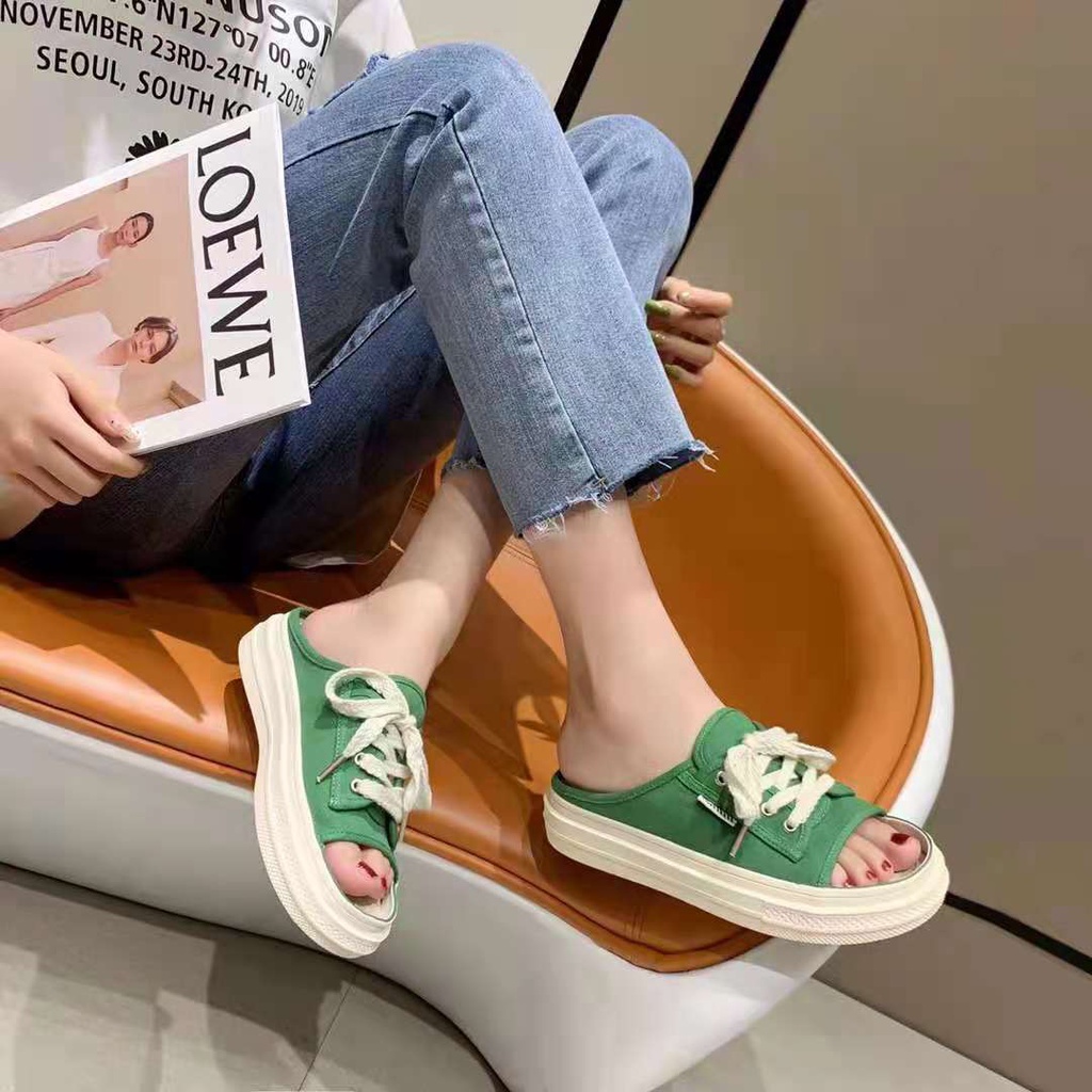 ♧Open-toed slippers for women s outer wear, old canvas shoes, lace-up, breathable casual flat-soled cloth shoes, houndstooth, new summer 2021dép lê nữdép lê bé traidép lê quai ngangDép lê