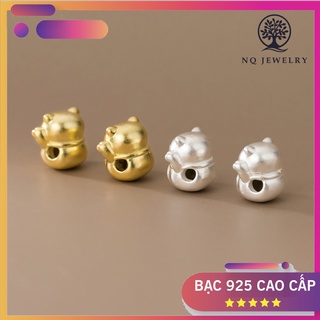 Charm bạc 3D hình mèo thần tài xỏ ngang