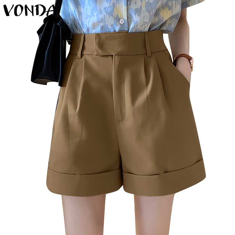 Quần short xếp ly VONDA lưng cao có túi phong cách Hàn Quốc thời trang mùa hè cho nữ