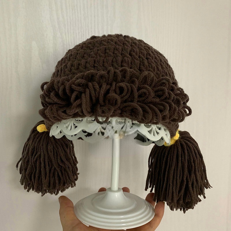 Mũ Len Đính Tóc Giả Kiểu Công Chúa Dễ Thương Cho Mẹ Và Bé