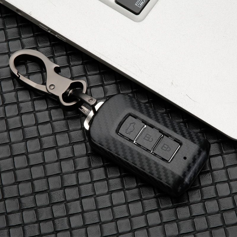 Vỏ Bảo Vệ Chìa Khóa Điều Khiển Từ Xa Bằng Sợi Carbon Màu Đen Kèm Móc Khóa Cho Mitsubishi Xpander Triton