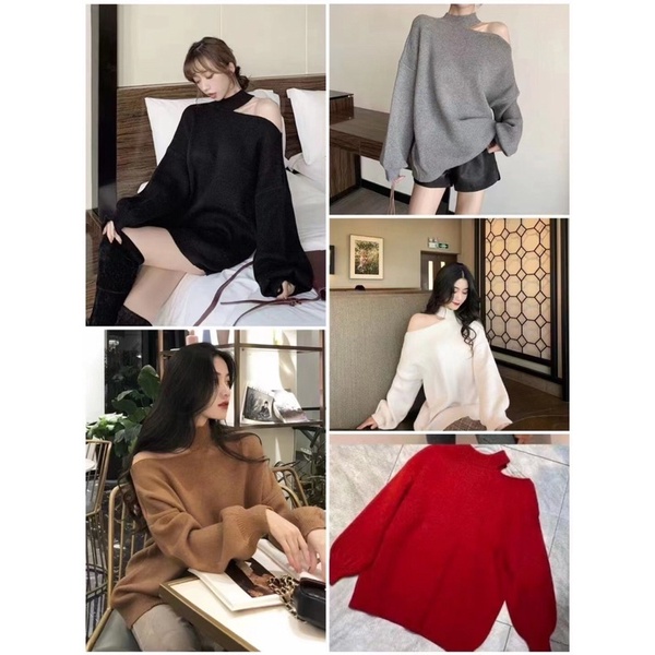 Áo Len Xẻ Vai, Áo Len Form Giấu Quần Lệch Vai HÀNG QUẢNG CHÂU Loại1