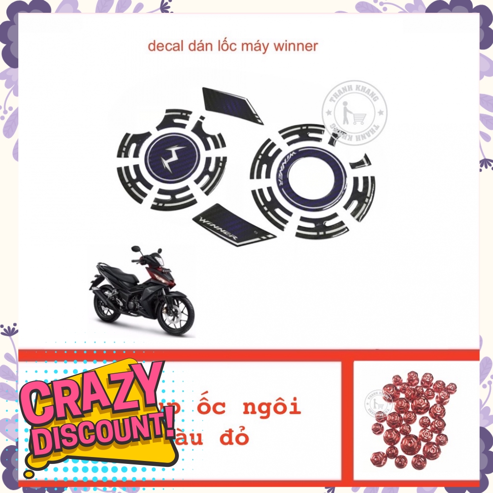 Decal 3D nổi dán lốc máy WINNER  thanh khang tặng chụp ốc ngôi sao màu đỏ 006000965 006000562 .